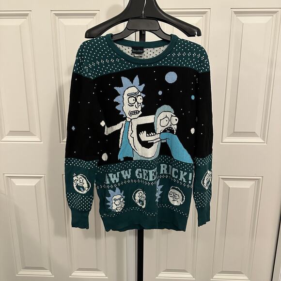 Rick and Morty Alien Aww Geez Rick Christmas Sweater Size Small - Picture 1 of 3